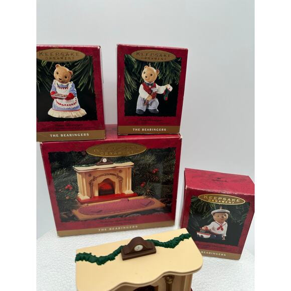 Hallmark Bearingers Set 1993 Keepsake Christmas Ornaments Fireplace Boxes 4 item - Picture 7 of 14